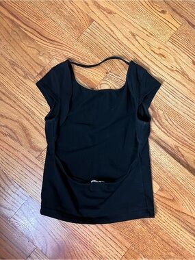 Garage Black Open Back Cap Short Sleeve Cutout Top